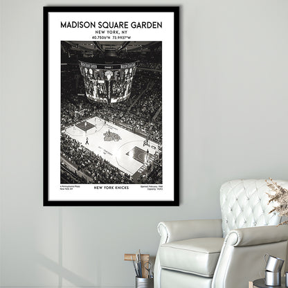 Madison Square Garden Stadium Black And White, New York Basketball Stadium Wall Art, Framed Art Prints Wall Decor