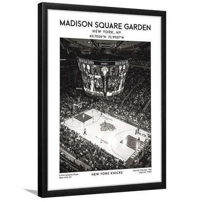 Madison Square Garden Stadium Black And White, New York Basketball Stadium Wall Art, Framed Art Prints Wall Decor