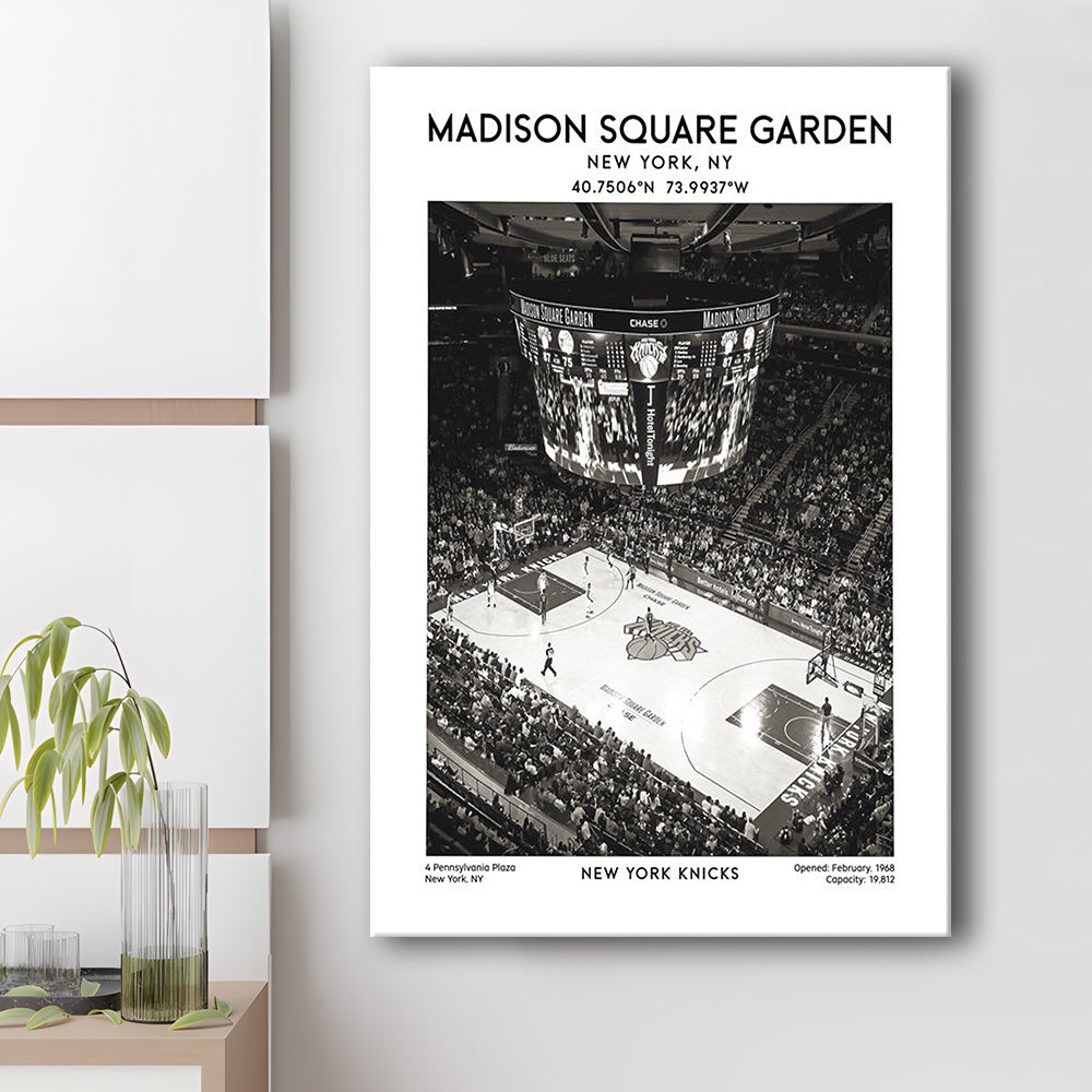 Madison Square Garden Stadium Black And White, New York Basketball Stadium Wall Art, Canvas Prints Wall Art, Man Cave Decor