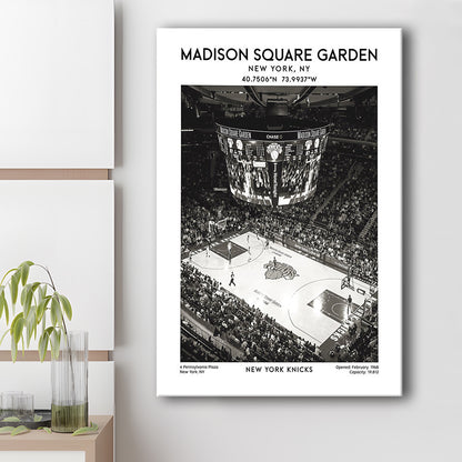 Madison Square Garden Stadium Black And White, New York Basketball Stadium Wall Art, Canvas Prints Wall Art, Man Cave Decor