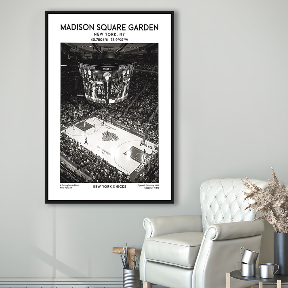 Madison Square Garden Stadium Black And White, New York Basketball Stadium Wall Art, Framed Canvas Prints Wall Art