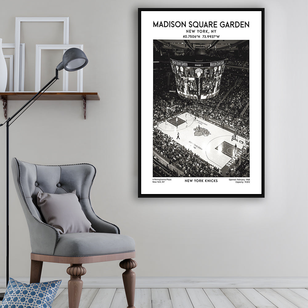 Madison Square Garden Stadium Black And White, New York Basketball Stadium Wall Art, Framed Canvas Prints Wall Art