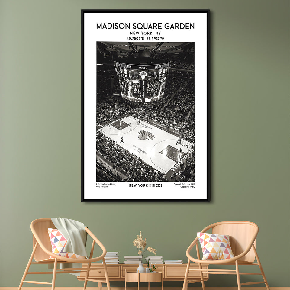 Madison Square Garden Stadium Black And White, New York Basketball Stadium Wall Art, Framed Canvas Prints Wall Art