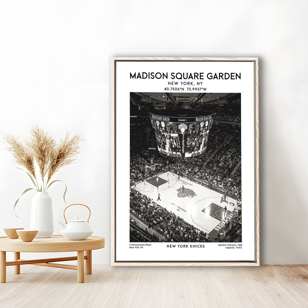 Madison Square Garden Stadium Black And White, New York Basketball Stadium Wall Art, Framed Canvas Prints Wall Art