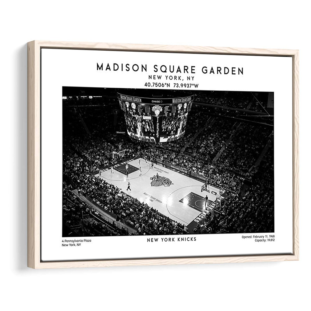 Madison Square Garden Stadium Black And White, NY Knicks Basketball Stadium Print, Framed Canvas Print Wall Art