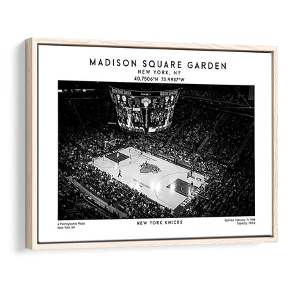 Madison Square Garden Stadium Black And White, NY Knicks Basketball Stadium Print, Framed Canvas Print Wall Art