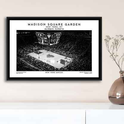 Madison Square Garden Stadium Black And White, NY Knicks Basketball Stadium Print, Framed Canvas Print Wall Art