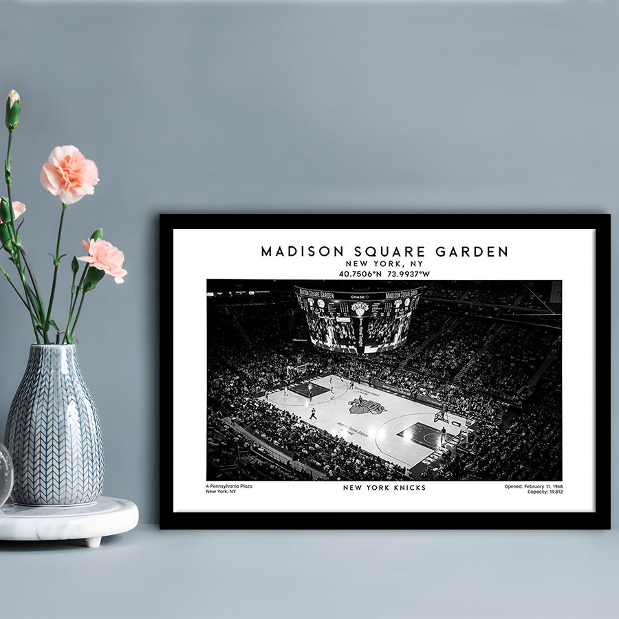 Madison Square Garden Stadium Black And White, NY Knicks Basketball Stadium Print, Framed Art Print Wall Decor