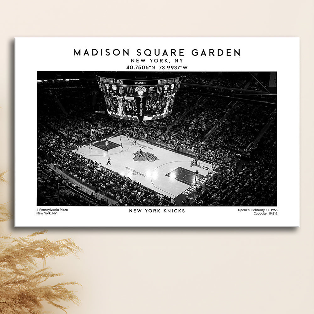 Madison Square Garden Stadium Black And White, NY Knicks Basketball Stadium Print, Canvas Print Wall Art, Man Cave Gift