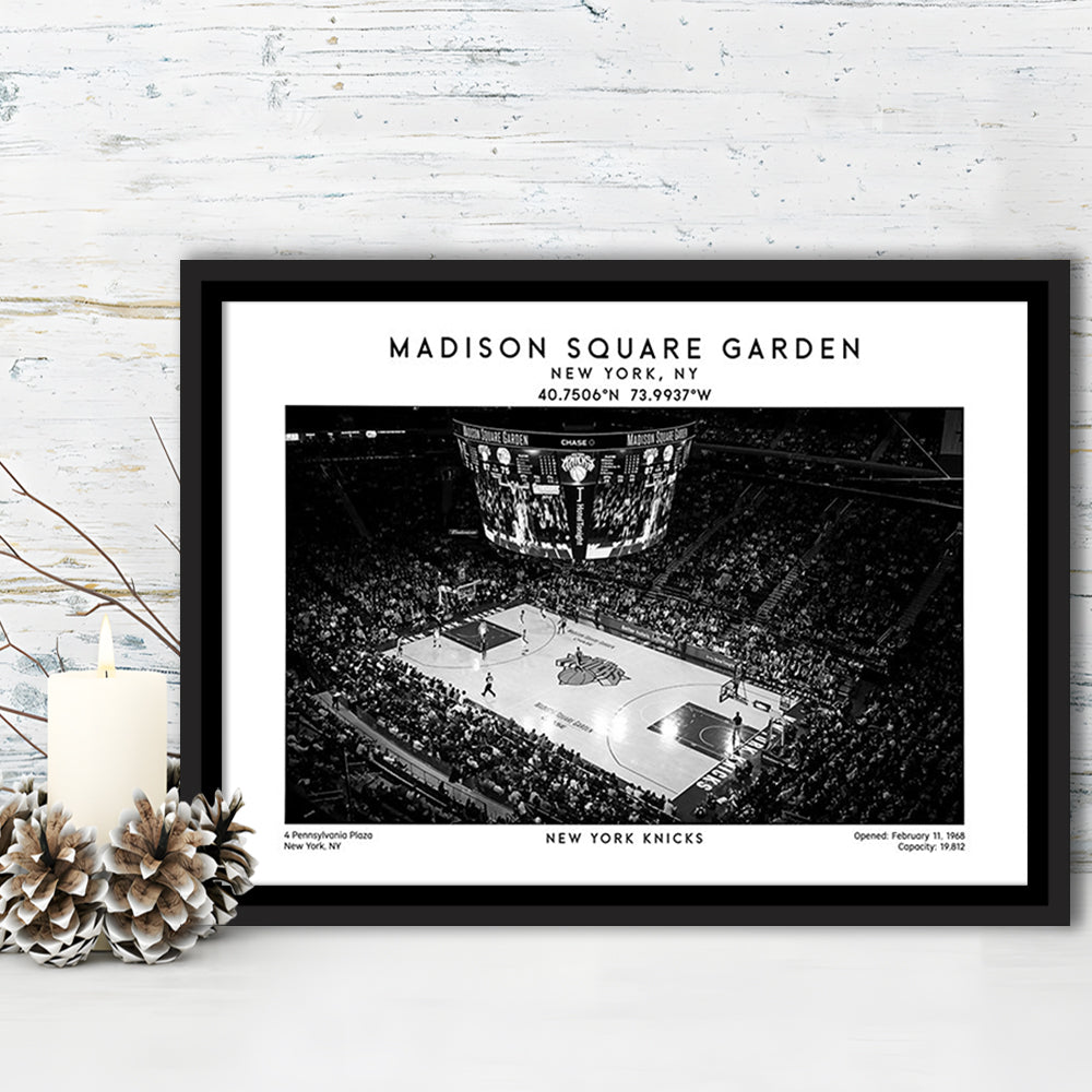 Madison Square Garden Stadium Black And White, NY Knicks Basketball Stadium Print, Framed Canvas Print Wall Art