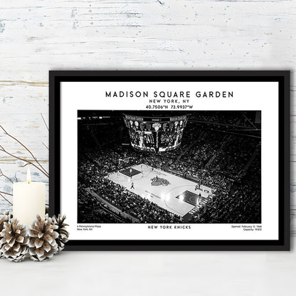 Madison Square Garden Stadium Black And White, NY Knicks Basketball Stadium Print, Framed Canvas Print Wall Art
