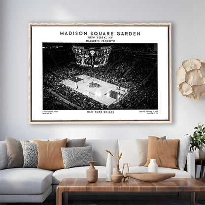 Madison Square Garden Stadium Black And White, NY Knicks Basketball Stadium Print, Framed Canvas Print Wall Art