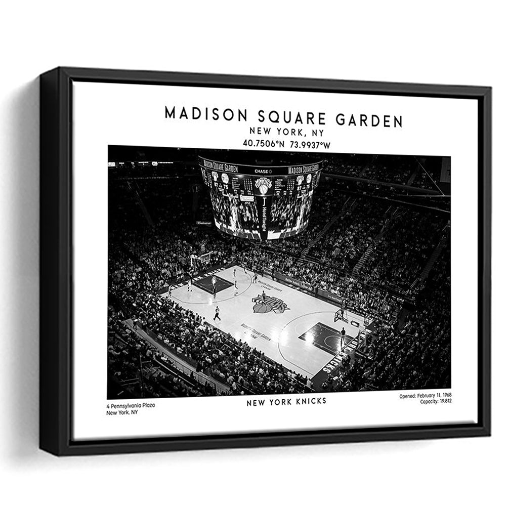Madison Square Garden Stadium Black And White, NY Knicks Basketball Stadium Print, Framed Canvas Print Wall Art
