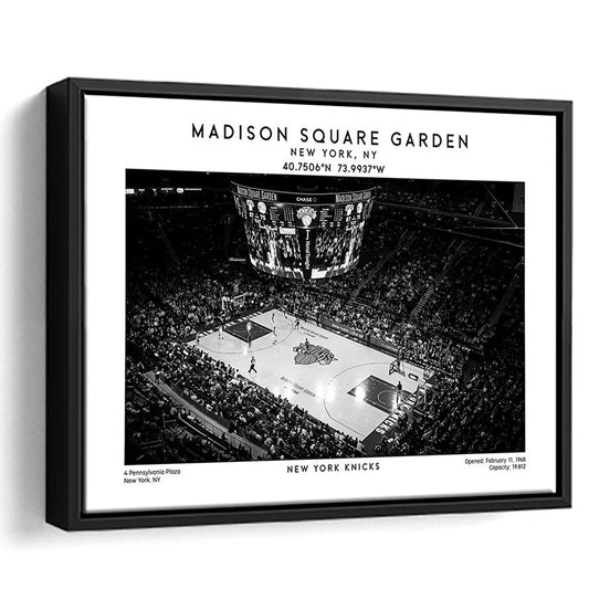Madison Square Garden Stadium Black And White, NY Knicks Basketball Stadium Print, Framed Canvas Print Wall Art