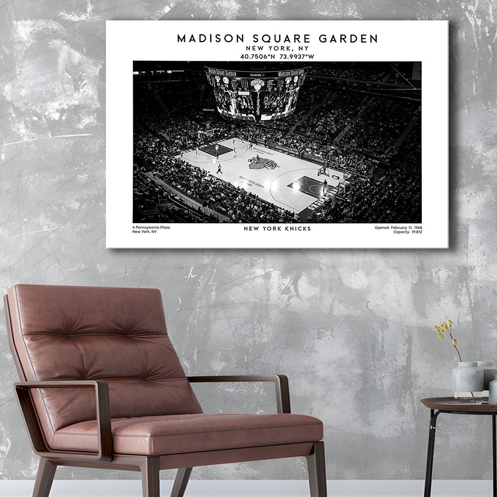Madison Square Garden Stadium Black And White, NY Knicks Basketball Stadium Print, Canvas Print Wall Art, Man Cave Gift