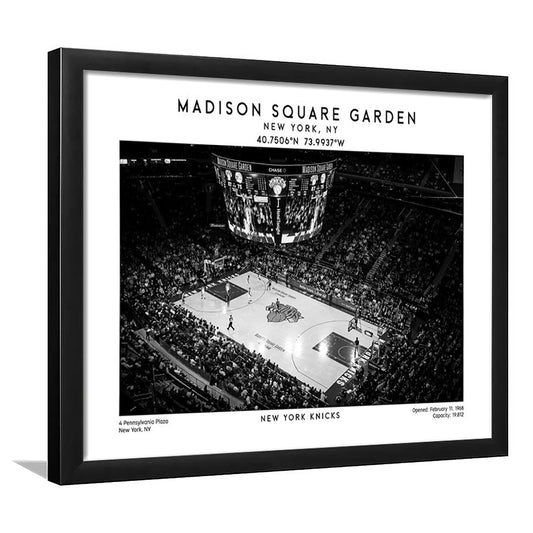 Madison Square Garden Stadium Black And White, NY Knicks Basketball Stadium Print, Framed Art Print Wall Decor