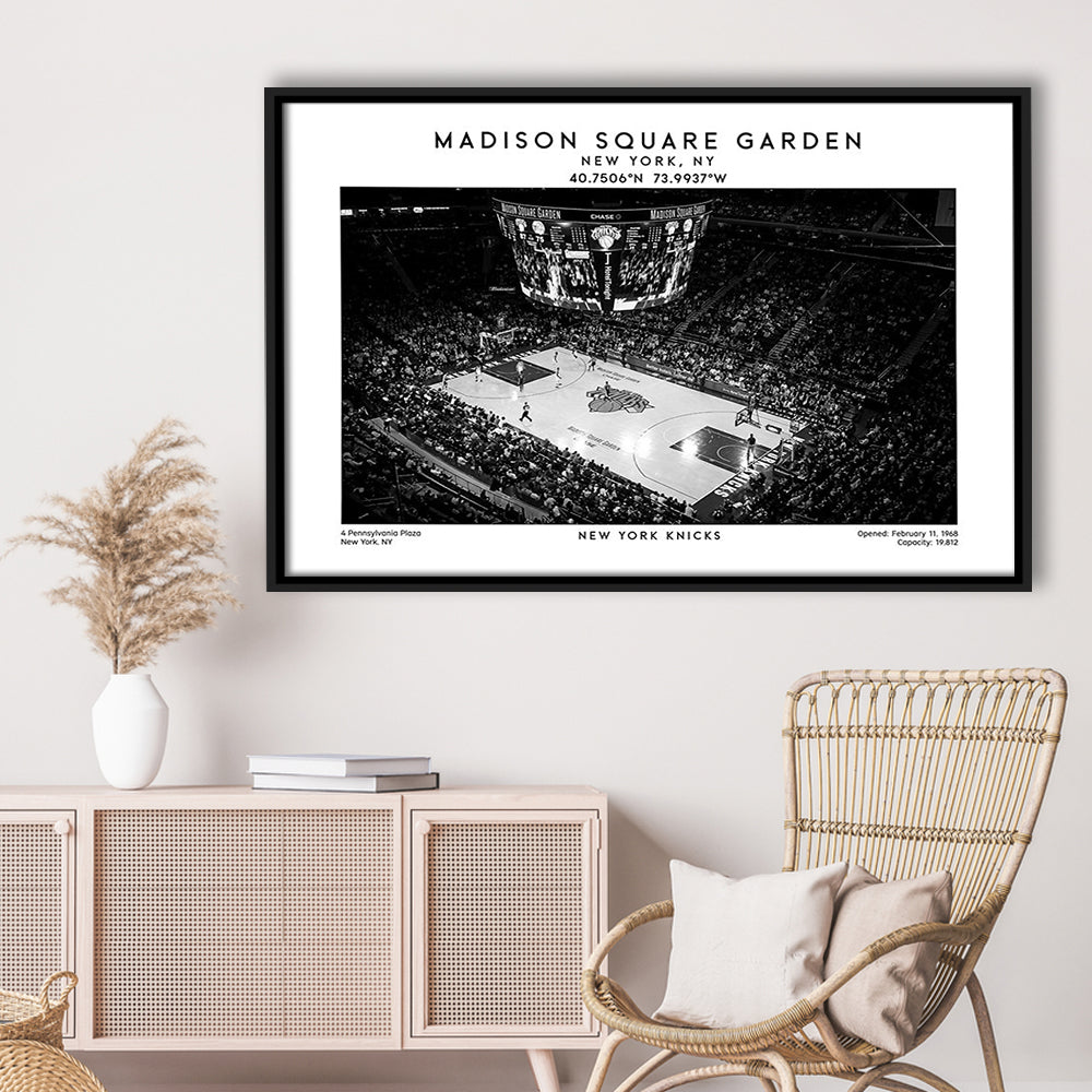 Madison Square Garden Stadium Black And White, NY Knicks Basketball Stadium Print, Framed Canvas Print Wall Art