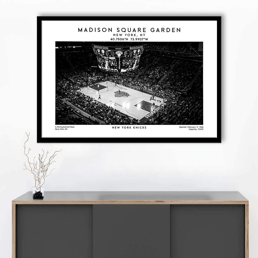 Madison Square Garden Stadium Black And White, NY Knicks Basketball Stadium Print, Framed Art Print Wall Decor