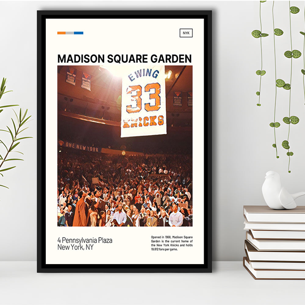 Madison Square Garden Print, NY Knicks Stadium Canvas Art100, Man Cave Gift, Floating Framed Canvas Print Wall Art