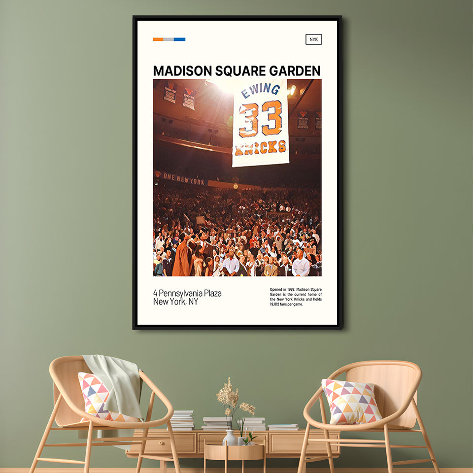 Madison Square Garden Print, NY Knicks Stadium Canvas Art100, Man Cave Gift, Floating Framed Canvas Print Wall Art