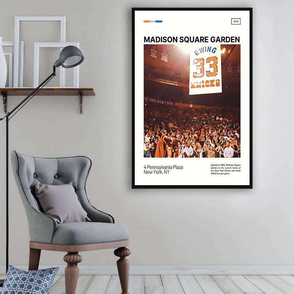 Madison Square Garden Print, NY Knicks Stadium Canvas Art100, Man Cave Gift, Floating Framed Canvas Print Wall Art