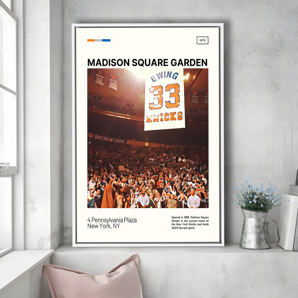 Madison Square Garden Print, NY Knicks Stadium Canvas Art100, Man Cave Gift, Floating Framed Canvas Print Wall Art