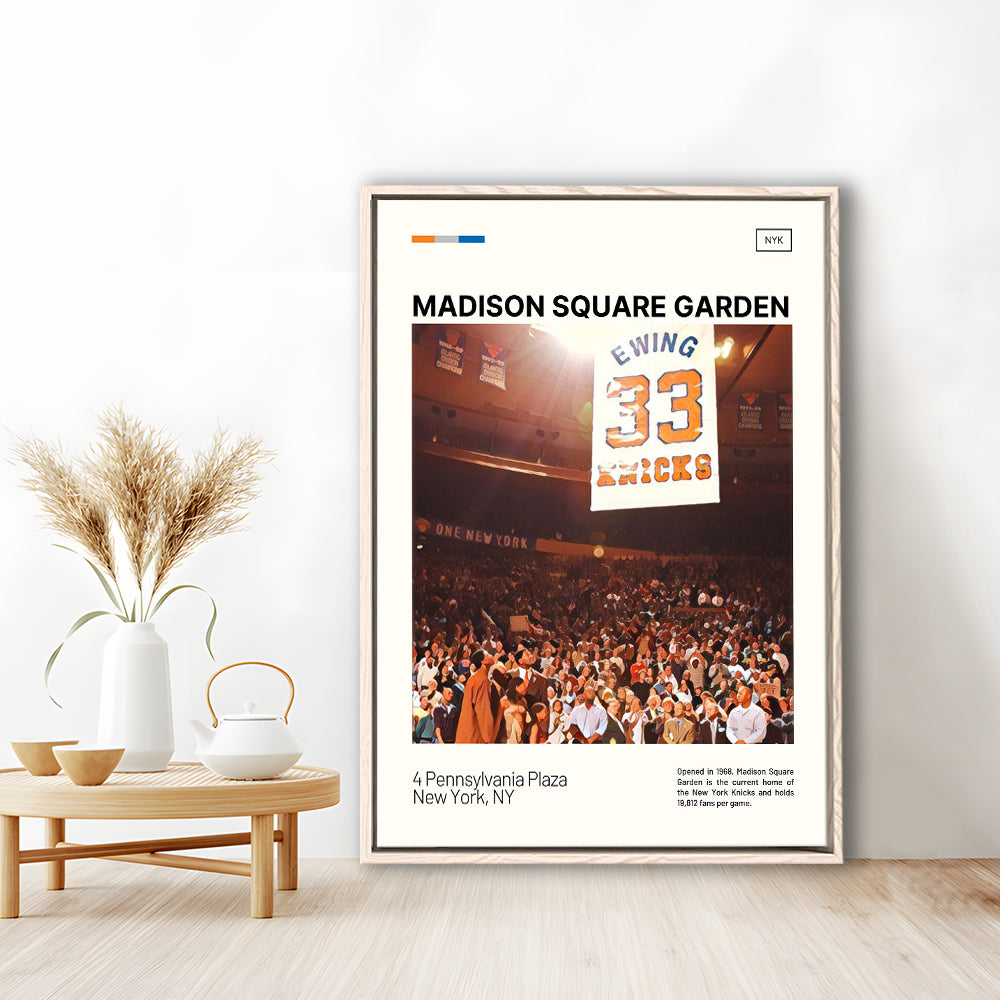 Madison Square Garden Print, NY Knicks Stadium Canvas Art100, Man Cave Gift, Floating Framed Canvas Print Wall Art