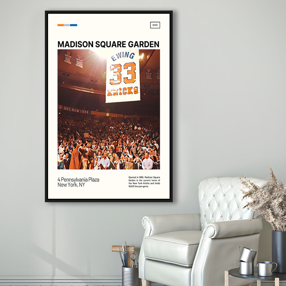 Madison Square Garden Print, NY Knicks Stadium Canvas Art100, Man Cave Gift, Floating Framed Canvas Print Wall Art