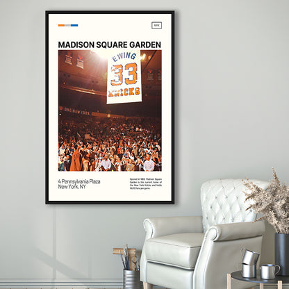 Madison Square Garden Print, NY Knicks Stadium Canvas Art100, Man Cave Gift, Floating Framed Canvas Print Wall Art