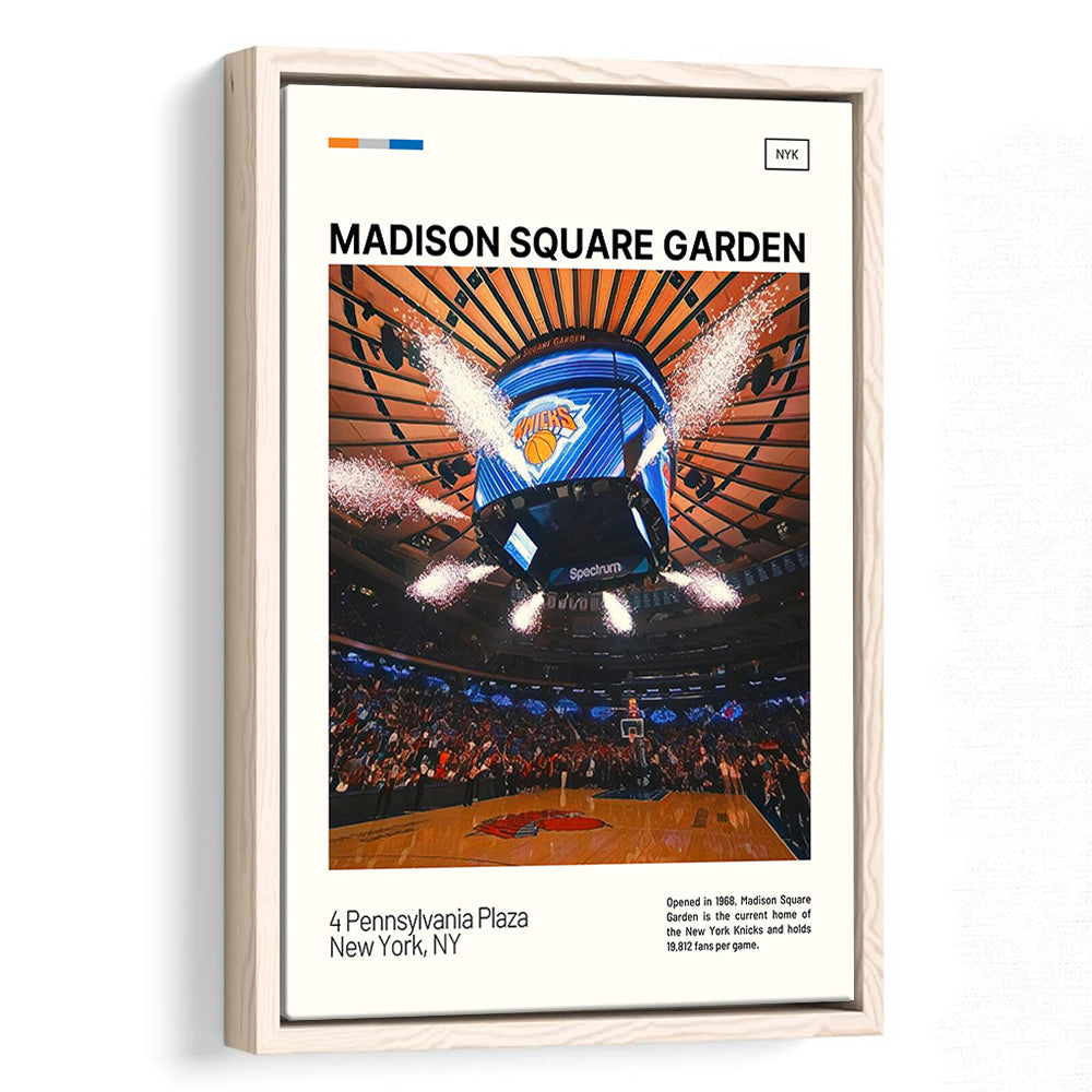 Madison Square Garden Print, NY Knicks Stadium Canvas Art, Man Cave Gift, Floating Framed Canvas Print Wall Art