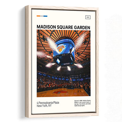 Madison Square Garden Print, NY Knicks Stadium Canvas Art, Man Cave Gift, Floating Framed Canvas Print Wall Art