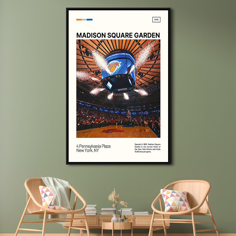 Madison Square Garden Print, NY Knicks Stadium Canvas Art, Man Cave Gift, Floating Framed Canvas Print Wall Art