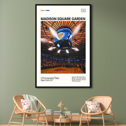Madison Square Garden Print, NY Knicks Stadium Canvas Art, Man Cave Gift, Floating Framed Canvas Print Wall Art