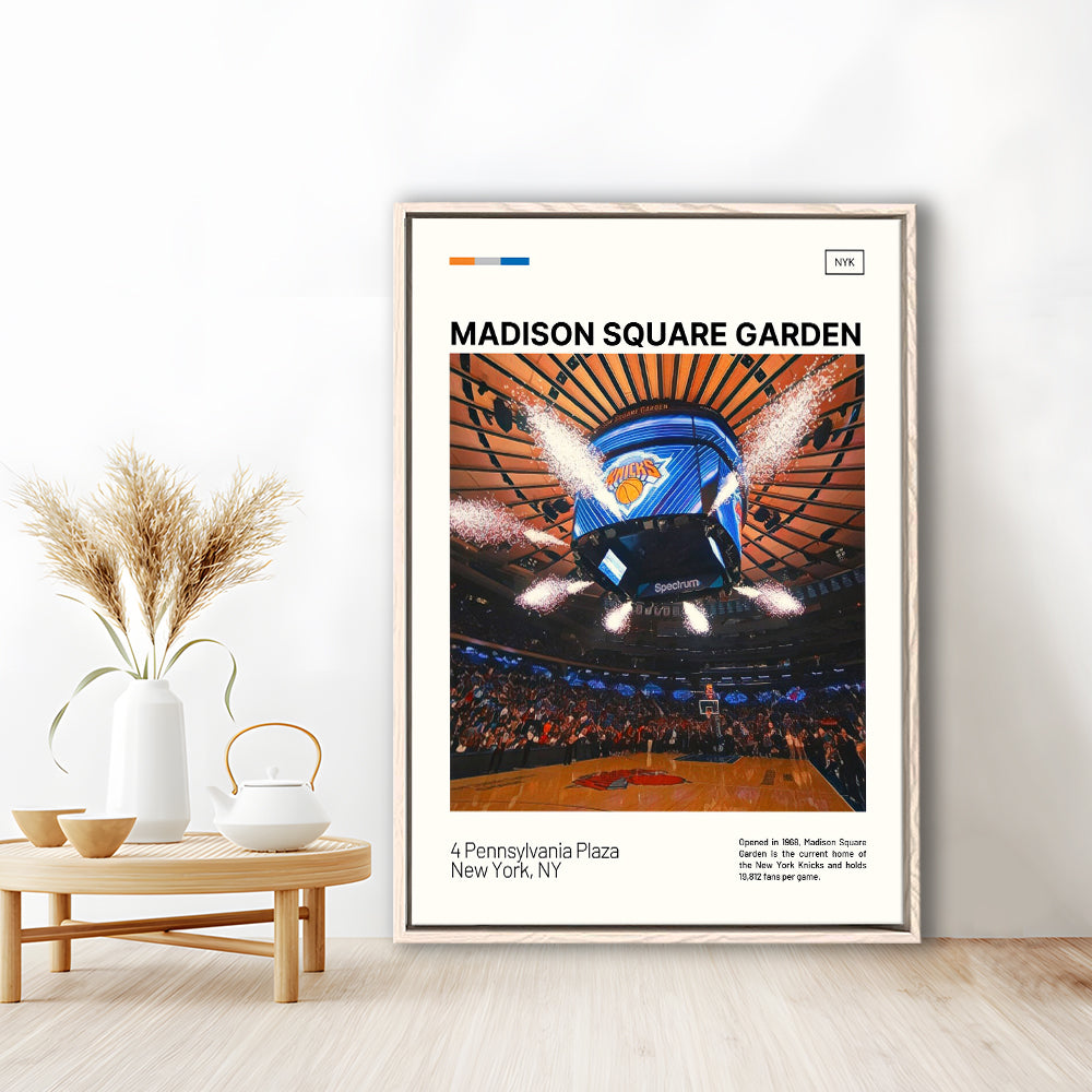 Madison Square Garden Print, NY Knicks Stadium Canvas Art, Man Cave Gift, Floating Framed Canvas Print Wall Art