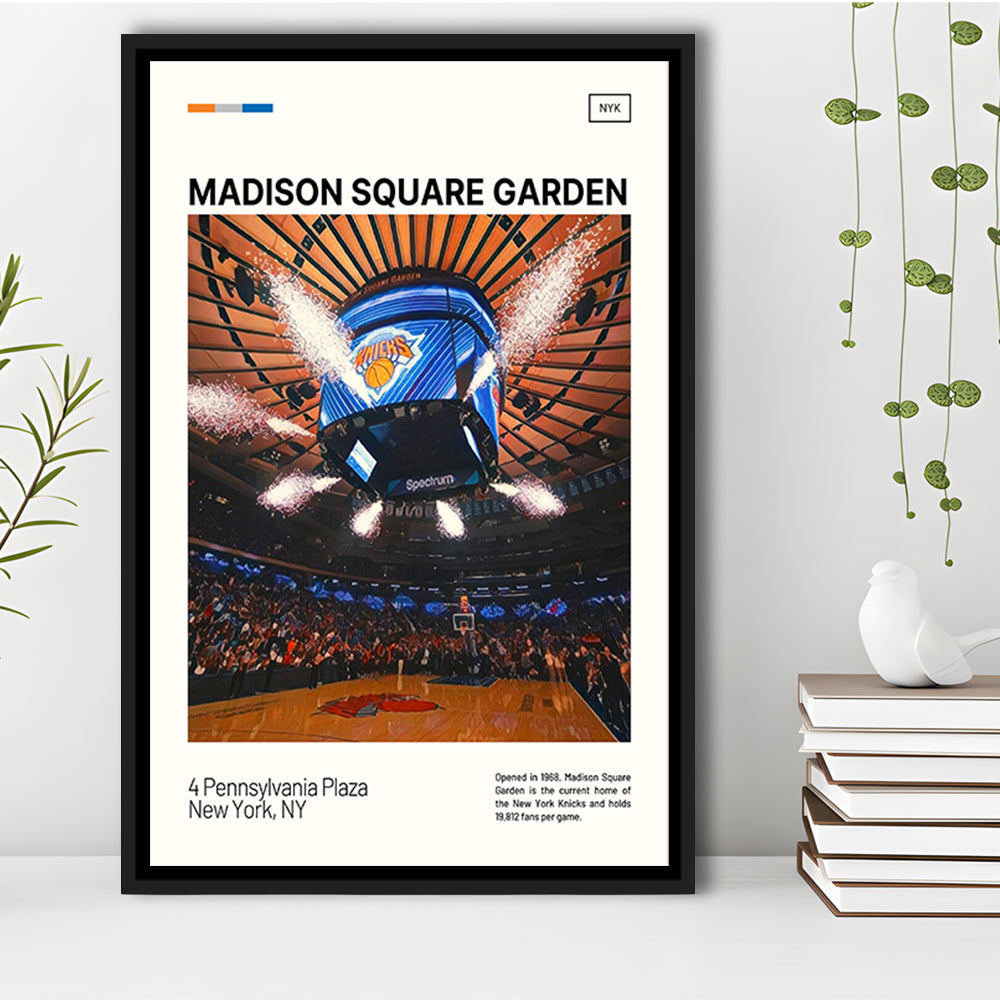 Madison Square Garden Print, NY Knicks Stadium Canvas Art, Man Cave Gift, Floating Framed Canvas Print Wall Art