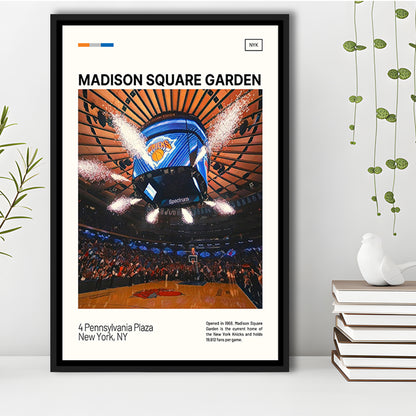Madison Square Garden Print, NY Knicks Stadium Canvas Art, Man Cave Gift, Floating Framed Canvas Print Wall Art
