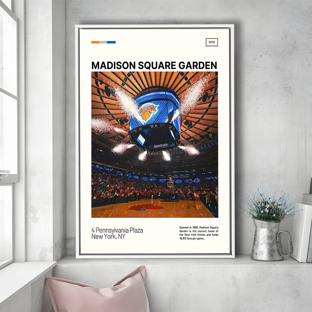 Madison Square Garden Print, NY Knicks Stadium Canvas Art, Man Cave Gift, Floating Framed Canvas Print Wall Art