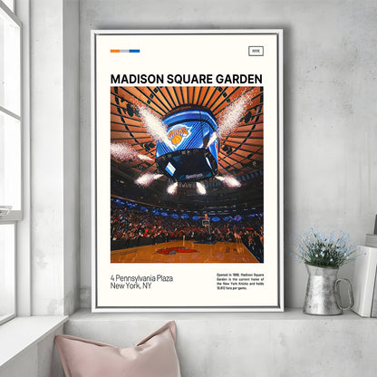 Madison Square Garden Print, NY Knicks Stadium Canvas Art, Man Cave Gift, Floating Framed Canvas Print Wall Art