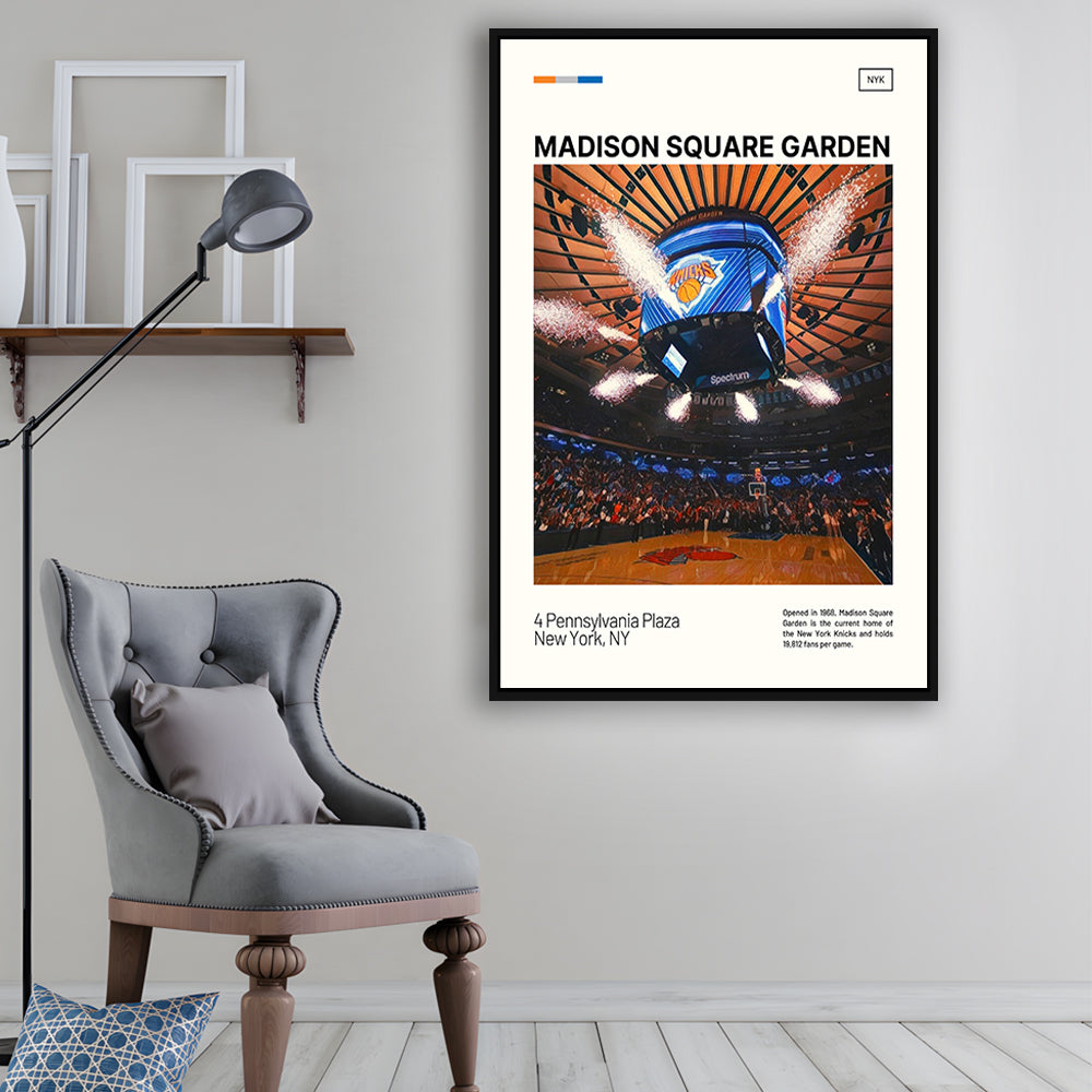 Madison Square Garden Print, NY Knicks Stadium Canvas Art, Man Cave Gift, Floating Framed Canvas Print Wall Art