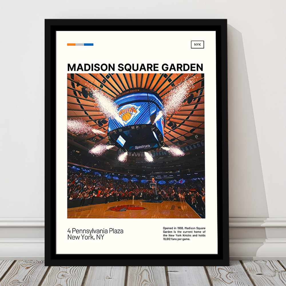 Madison Square Garden Print, NY Knicks Stadium Canvas Art, Man Cave Gift, Floating Framed Canvas Print Wall Art