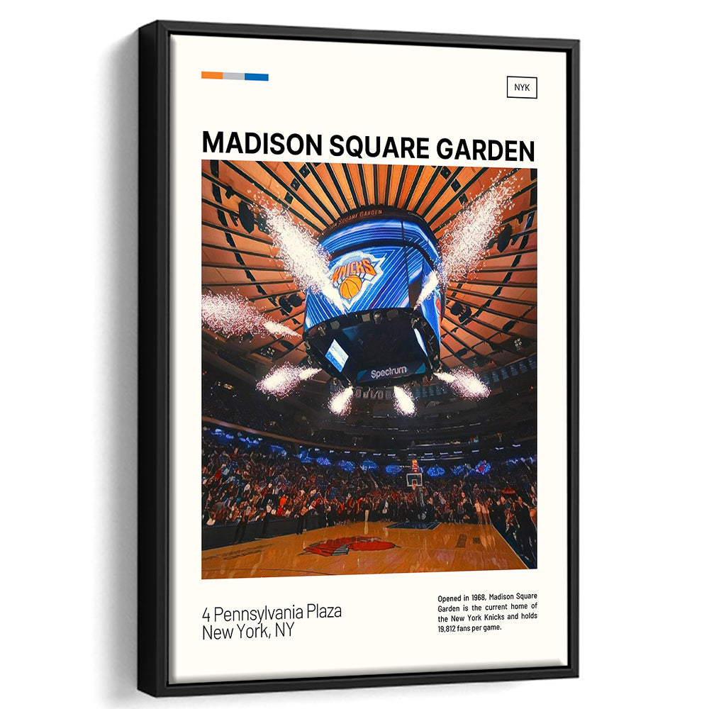 Madison Square Garden Print, NY Knicks Stadium Canvas Art, Man Cave Gift, Floating Framed Canvas Print Wall Art