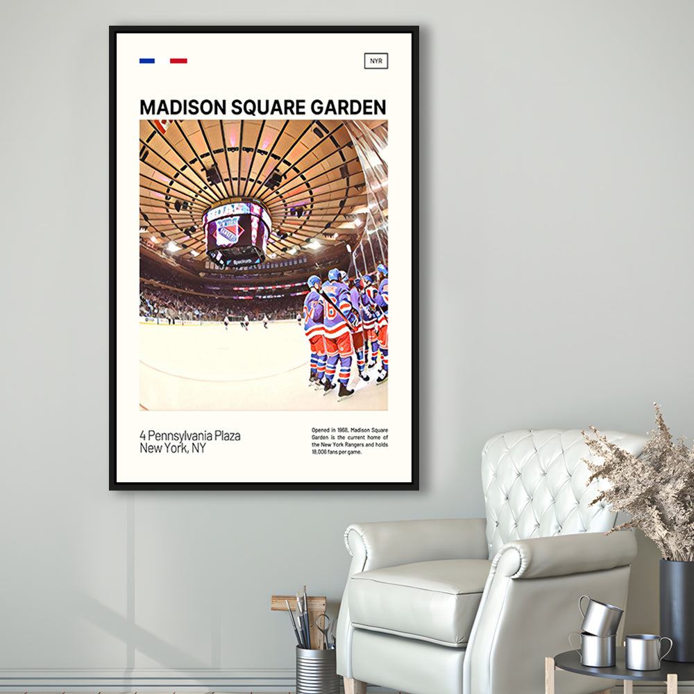 Madison Square Garden Print, NY Rangers Stadium Canvas Art, Man Cave Gift, Floating Framed Canvas Print Wall Art