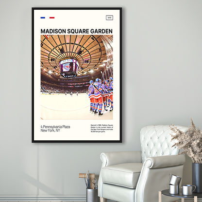 Madison Square Garden Print, NY Rangers Stadium Canvas Art, Man Cave Gift, Floating Framed Canvas Print Wall Art