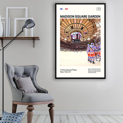 Madison Square Garden Print, NY Rangers Stadium Canvas Art, Man Cave Gift, Floating Framed Canvas Print Wall Art