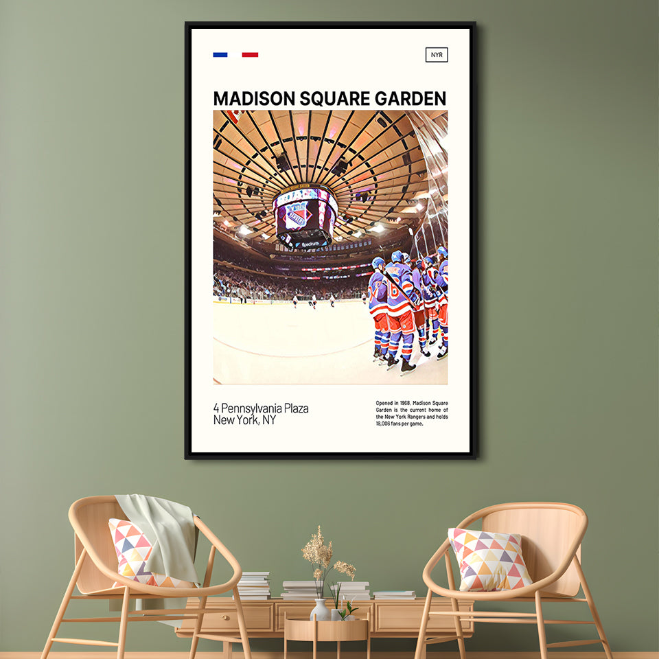 Madison Square Garden Print, NY Rangers Stadium Canvas Art, Man Cave Gift, Floating Framed Canvas Print Wall Art