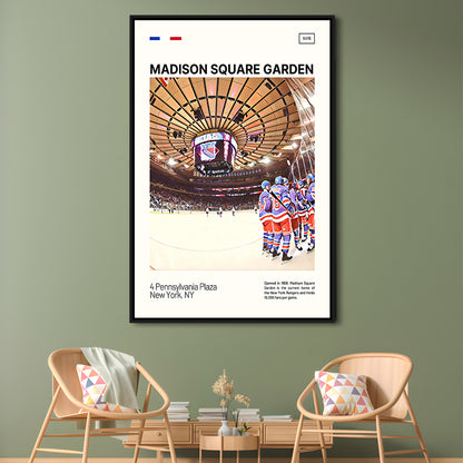 Madison Square Garden Print, NY Rangers Stadium Canvas Art, Man Cave Gift, Floating Framed Canvas Print Wall Art