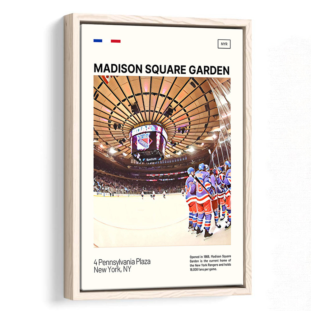 Madison Square Garden Print, NY Rangers Stadium Canvas Art, Man Cave Gift, Floating Framed Canvas Print Wall Art