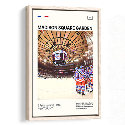 Madison Square Garden Print, NY Rangers Stadium Canvas Art, Man Cave Gift, Floating Framed Canvas Print Wall Art
