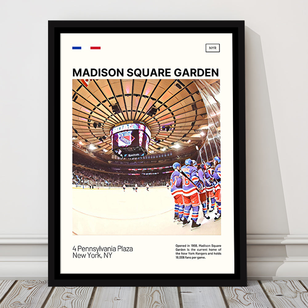 Madison Square Garden Print, NY Rangers Stadium Canvas Art, Man Cave Gift, Floating Framed Canvas Print Wall Art