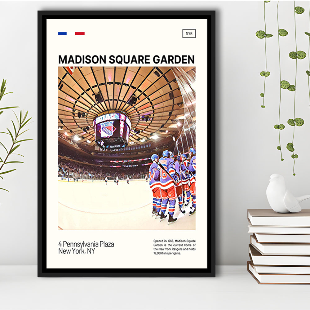 Madison Square Garden Print, NY Rangers Stadium Canvas Art, Man Cave Gift, Floating Framed Canvas Print Wall Art